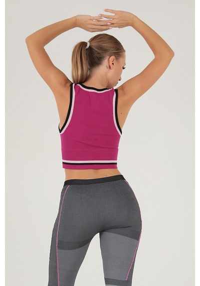 Doremi Seamless Crop Renk Bloklu Spor Bluz FUŞYA