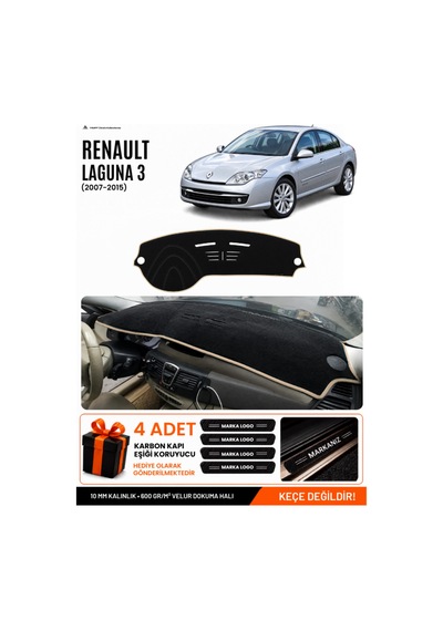 Renault Laguna 3 2007-2015 Uyumlu Torpido Örtüsü, Torpido Kılıfı - Siyah Bej