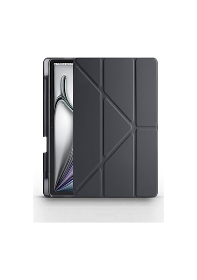 Apple Uyumlu iPad Air 13 Inç 2024 M2 Kılıf Kalem Şarj Bölmeli Stadlı Uyku Modlu Arkası Silikon Akıllı Case Kılıf