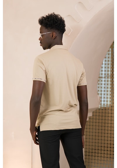 Paul Martin Regular Fit Yaka Garnili Pamuklu Polo Yaka T-shirt krem