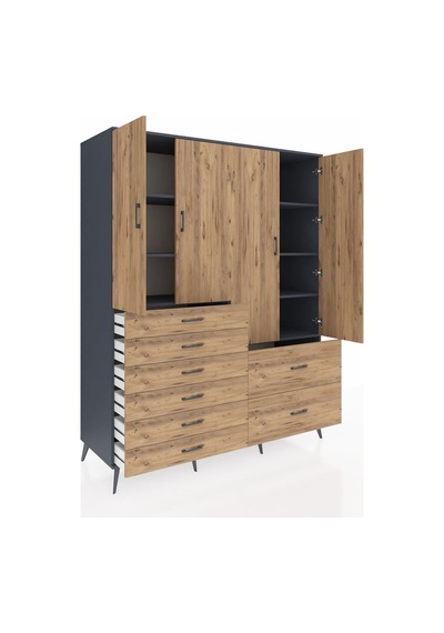 Kronos Gardrop 7 Raflı 8 Çekmeceli 4 Kapaklı 176x59x221 Antrasit-çam Çam Kronos Gardrop 7 Raflı 8 Çekmeceli 4 Kapaklı 176x59x221 Antrasit-çam Çam