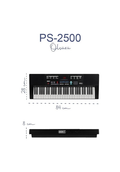 Midex Ps-2500ks Led Ekran 61 Tuşlu Org Klavye Stand Çanta Kulaklık Adaptör Notalık