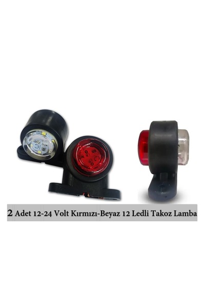 2 Adet Mini 12 Ledli Takoz Lamba 12-24 Volt Kırmızı Beyaz