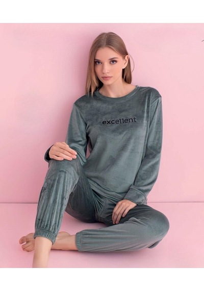 Pijamerry Kadın Kışlık Bisiklet Yaka Kadife Pijama Takımı 3036sy - 1 Adet Yeşil