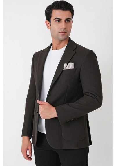 Slim Fit Torba Cepli Fitilli Dokuma Esnek Yünlü Haki Ceket C 747