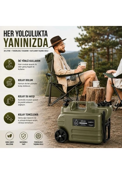 Tekerlekli Musluklu Su Bidonu - Madfox Galon Air Pe - 28 Litre - Yeşil - 387060 Çok Renkli