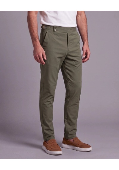 DefyModa Erkek Toka Detaylı Kumaş Pantolon Haki
