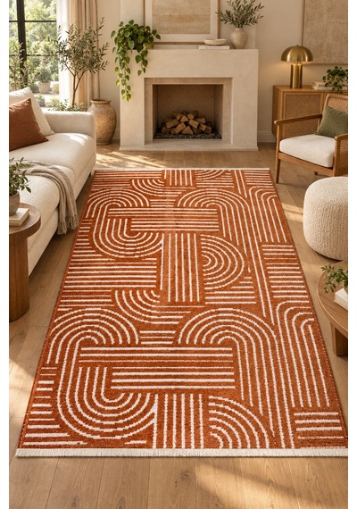 Tilia Kiremit Beyaz Özel Ölçü Kaymaz Yıkanabilir Kilim Oturma Odası Koridor Halısı Robot Süpürge Uyumlu Kolay Temizlenebilir