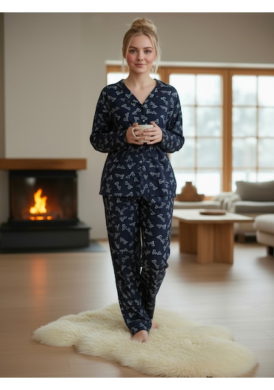 Süet Gömlek Pijama Takımı 7005 Barbie Lacivert Lacivert
