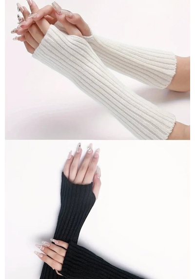 Moibody %100 Akrilik Premium Triko Örgü Hand Warmer El Isıtıcı Kolluk Eldiven Siyah Siyah