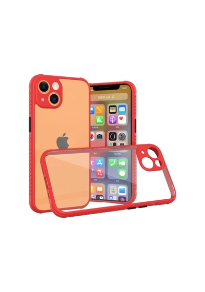 Newface Apple İphone 13 Mini Kılıf Miami Şeffaf Silikon - Kırmızı