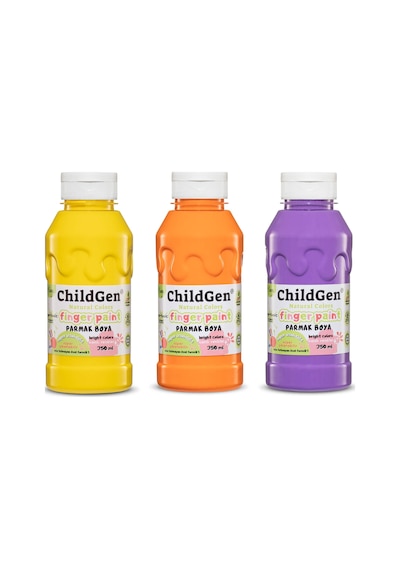 Childgen Süper Yıkanabilir 3'lü Parmak Boya Seti 3 x 350 ML (Turuncu-Sarı-Mor)