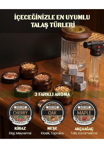 Tr Lüx Kutulu Hediyelik Viski Tütsüleme Seti / 1 Adet Smoker / 1 Adet Viski Bardağı / 6 Adet Viksi Taşı/torch Ça Diğer