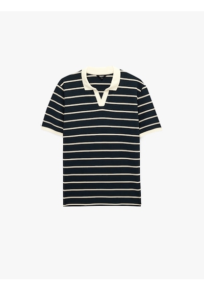 Koton Pamuklu Regular Fit Kısa Kollu Çizgili Polo Yaka Tişört Ekru Çizgili 6sam10076mk