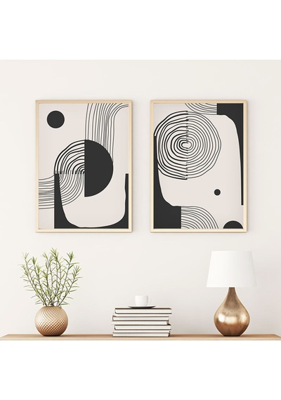 Huhuli Ahşap Çerçeveli Modern Tablo Seti Huhu75
