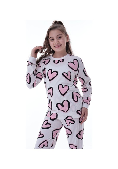 Kız Çocuk Kalpli Desenli Pamuklu Pijama Takımı Rahat Ve Tatlı Uyku Takımı Çok Renkli