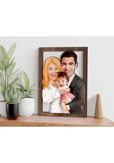 Bk Gift Kişiye Özel Aile Karikatürlü 3d Ahşap Tablo-3, Aileye Hediye, Babaya Hediye, Anneye Hediye Kobitmeyen138366 Bk Gift