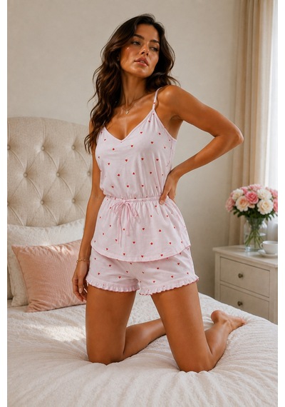 Kadın Viskoz Sezonsuz Paçalı Pembe Pijama Takımı