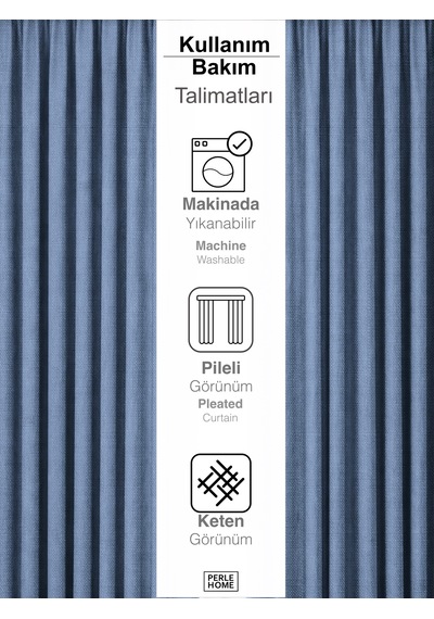 Br Perle 1/2 Pileli Keten Dokulu İndigo Modern Fon Perde Ütü Gerektirmez
