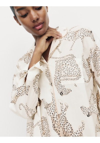 Marks & Spencer Saf Pamuklu Desenli Pijama Üstü T37003656T Krem Mix