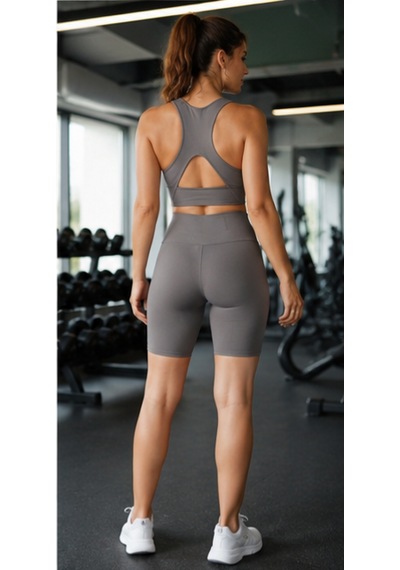 Cocosushicooo Kadın Spor Takım Toparlayıcı Yüksek Bel Biker Tayt & Destekli Spor Büstiyer Takım Vizon