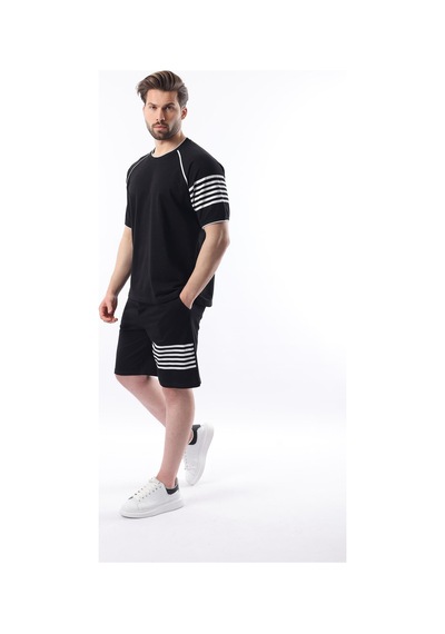 Madmext Siyah Baskılı Reglan Kol Erkek Şort T-shirt Takımı E7306