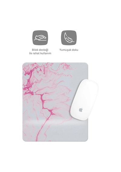 Pembe Beyaz Desenli Bilek Destekli Dikdörtgen Mouse Pad Mouse Altlığı. Mousepad