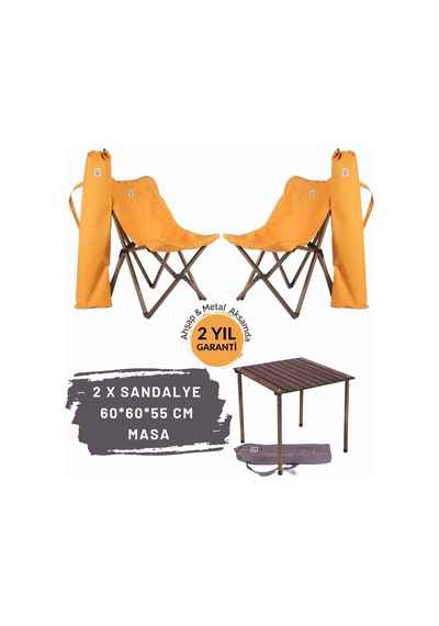Bag The Joy Ahşap Masa Sandalye Seti Antrasit-hardal- 60 60 55cm Antrasit - Hardal