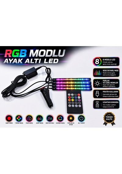 Rgb Modlu Ayak Altı Led Aydınlatma Seti Çakmaklık Girişli Kumandalı Sese Duyarlı