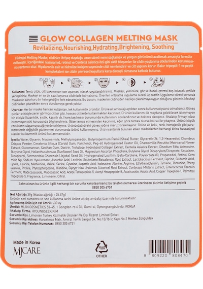 Mjcare Glow Collagen Melting Mask - Hydrojel Şeffaflaşan Eriyen Maske 2'li