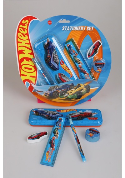 X Dekomus Lisanslı Hotwheels Özel Tasarımlı 5'li Kırtasiye Seti Metal Kalem Kutusu,cetvel,kalem Açık Gri