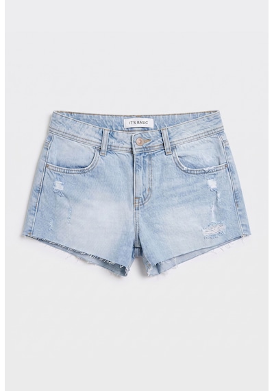 Itsbasic Kadın Ice 12s6-3 Mini Mom Arkadan Cepli %100 Koton Denim Şort Ice Rengi