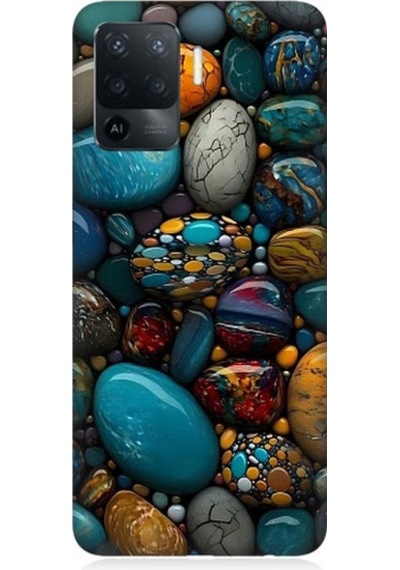 Oppo Reno 5 Lite Uyumlu Renkli Doğal Taşlar Desenli Silikon Kılıf