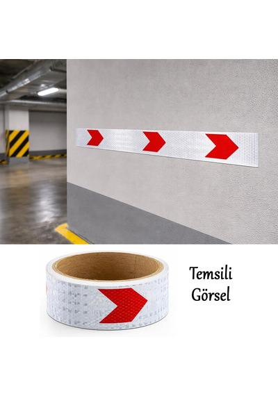 Yapışkanlı En 5 Cm 1 Metre Kırmızı Beyaz Petekli Ok Yönlendirme Reflektörlü Reflektif Şerit Bant