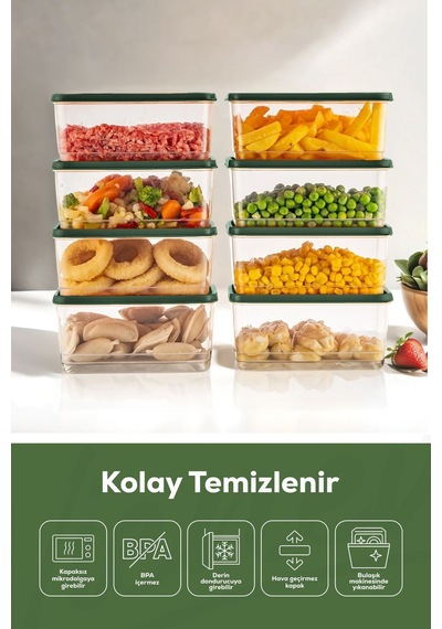 Vienev Buzdolabı Düzenleyici Organizer Mikrodalgaya Uygun Difriz Saklama Kabı Yeşil 8'Li Yeşil