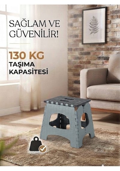 Küçük Sağlam Dayanıklı Kullanışlı Şık Katlanır Tabure Ma084 Gri 1 Adet