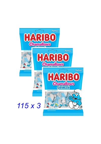 Chamallows Şirinler Parti Boy Figürlü Yumuşak Şeker 115 G. X 3