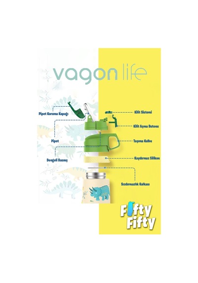 Vagonlife 2'li Set 350 Ml Çocuk Pipetli Çelik Matara Paslanmaz Çelik Termos 5 Farklı Renk 2055-350ml 001