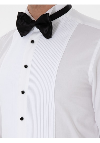 Cacharel Beyaz Slim Fit Pamuk Karışımlı Ata Yaka Smokin Gömlek