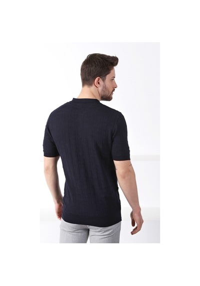 Ferraro Lacivert Polo Yaka Fermuarlı Erkek Pamuk Triko T-Shirt-Lacivert (417942175) Lacivert
