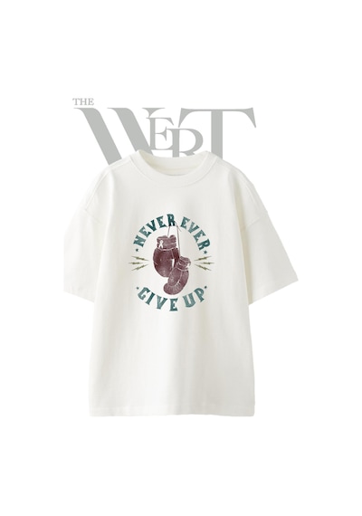 Thewert Boks Eldiveni Asla Pes Etme Tasarım Baskılı Ünisex Beyaz Oversize T-shirt
