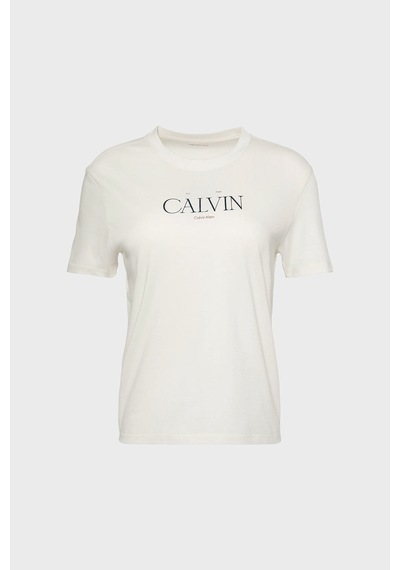 Calvin Klein % 100 Pamuk Slim Fit Bisiklet Yaka T Shirt Lv047g806gyas Bayan T Shirt Lv047g806g Yas Krem