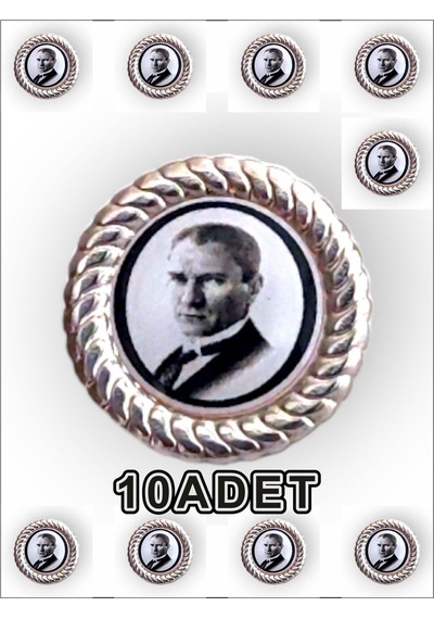 Yörük Tasarım 10 Adet Atatürk Damla Mineli Yaka Rozeti Gümüş