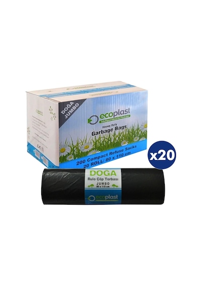 Ecoplast Battal Boy Siyah Çöp Torbası Poşeti - 400 Gr. - 90 Litre - 80 x 110 Cm / 10 Adetlik Rulo