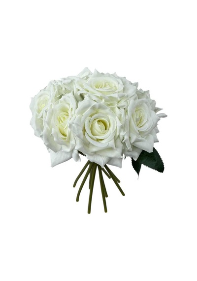 Yapay Çiçek Beyaz Gül 10lu Demet Gelin Çiçeği Buketi Masa Üstü Vazo Çiçeği 25cm