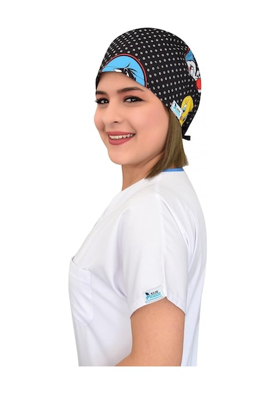 Unisex Twetty Desenli Doktor Hemşire Aşçı Cerrahi Bonesi Beyaz Beyaz