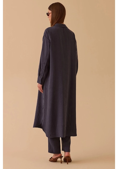 Seçil Kadın Midi Boy Gömlek Yaka Tunik 1024 Indigo