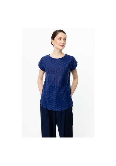 On Minimalist Oversize Kadın Bluz - Yuvarlak Yaka Kısa Kol Lacivert On Minimalist Oversize Kadın Bluz - Yuvarlak Yaka Kısa Kol Lacivert