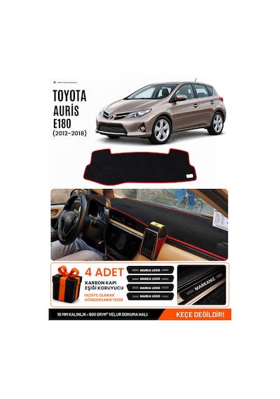 Toyota Aurıs E180 2012-2018 Uyumlu Torpido Örtüsü, Torpido Kılıfı - Siyah-kırmızı - To006