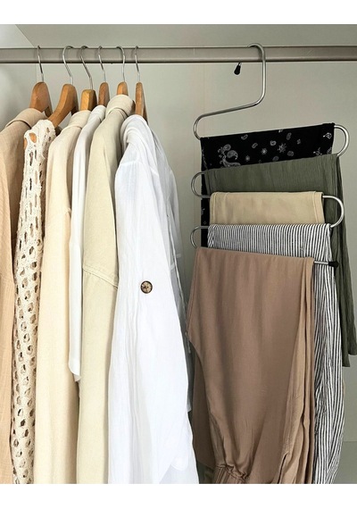 3 Adet Metal Dolap İçi Krom Askı 5 Katlı Paslanmaz Organizer Pantalon Eşarp Etek Askısı Metal Beyaz Diğer
